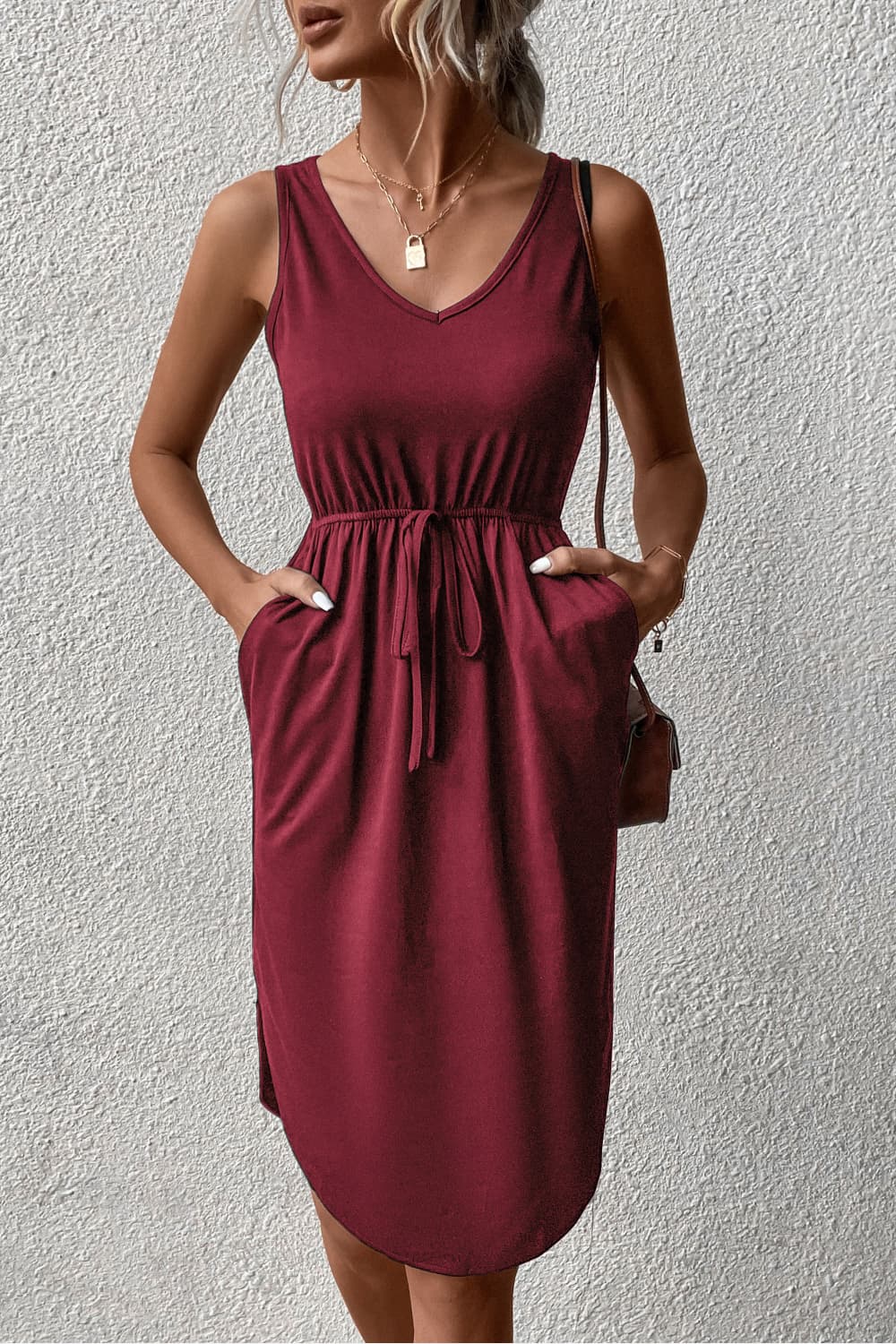 V-Neck Curved Hem Sleeveless Dress just-love-inc V-Neck Curved Hem Sleeveless Dress just-love-inc